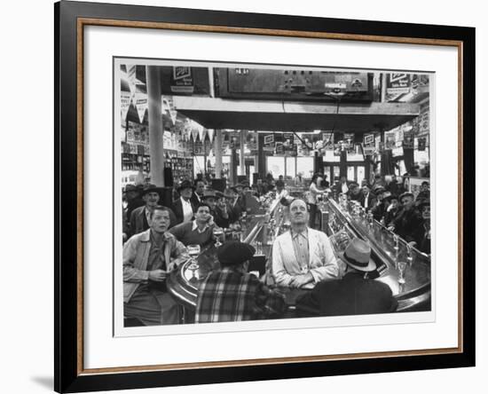 Subway Series: Rapt Audience in Bar Watching World Series Game from New York on TV-Francis Miller-Framed Premium Photographic Print
