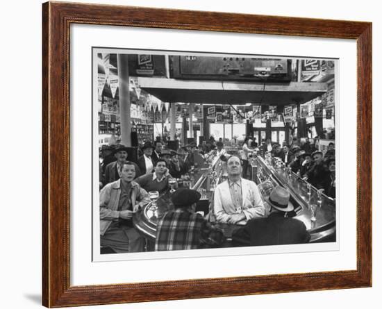 Subway Series: Rapt Audience in Bar Watching World Series Game from New York on TV-Francis Miller-Framed Premium Photographic Print