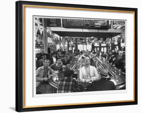 Subway Series: Rapt Audience in Bar Watching World Series Game from New York on TV-Francis Miller-Framed Premium Photographic Print