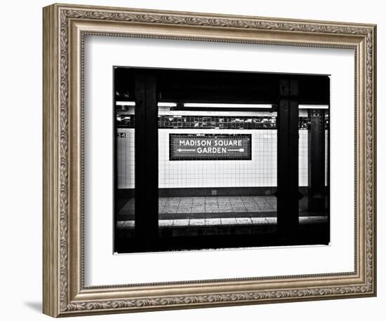Subway Sign, Black and White Photography, Madison Square Garden, Manhattan, New York, United States-Philippe Hugonnard-Framed Premium Giclee Print