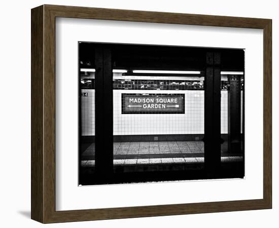 Subway Sign, Black and White Photography, Madison Square Garden, Manhattan, New York, United States-Philippe Hugonnard-Framed Premium Giclee Print