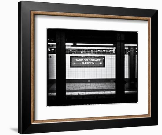 Subway Sign, Black and White Photography, Madison Square Garden, Manhattan, New York, United States-Philippe Hugonnard-Framed Premium Giclee Print