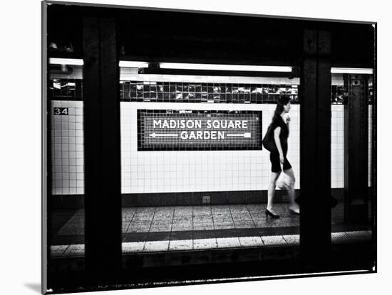 Subway Sign, Black and White Photography, Madison Square Garden, Manhattan, New York, United States-Philippe Hugonnard-Mounted Art Print