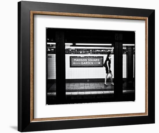 Subway Sign, Black and White Photography, Madison Square Garden, Manhattan, New York, United States-Philippe Hugonnard-Framed Art Print