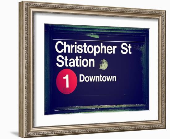 Subway Station Sign, Christopher Street Station, Downtown, Manhattan, NYC, White Frame-Philippe Hugonnard-Framed Art Print