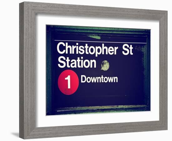 Subway Station Sign, Christopher Street Station, Downtown, Manhattan, NYC, White Frame-Philippe Hugonnard-Framed Art Print