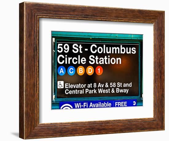 Subway Station Signs, 59 Street Columbus Circle Station, Manhattan, NYC, White Frame-Philippe Hugonnard-Framed Art Print