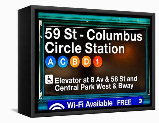 Subway Station Signs, 59 Street Columbus Circle Station, Manhattan, NYC, White Frame-Philippe Hugonnard-Framed Stretched Canvas