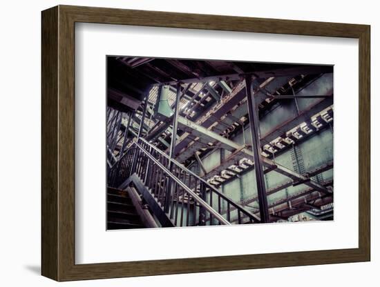 Subway station stair railing and steel construction with corrosion, Brooklyn, New York, USA-Andrea Lang-Framed Photographic Print