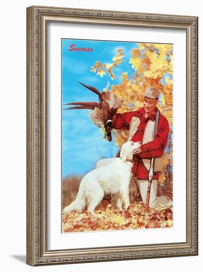 Success, Man with Dead Pheasant and Hunting Dog-null-Framed Art Print