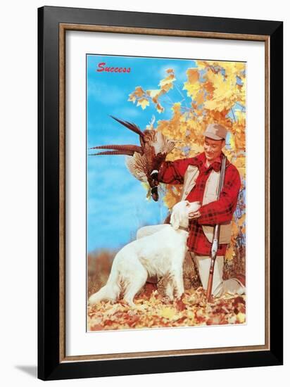 Success, Man with Dead Pheasant and Hunting Dog-null-Framed Art Print