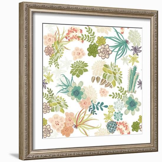 Succulent Plants Seamless Pattern Background-Alisa Foytik-Framed Art Print