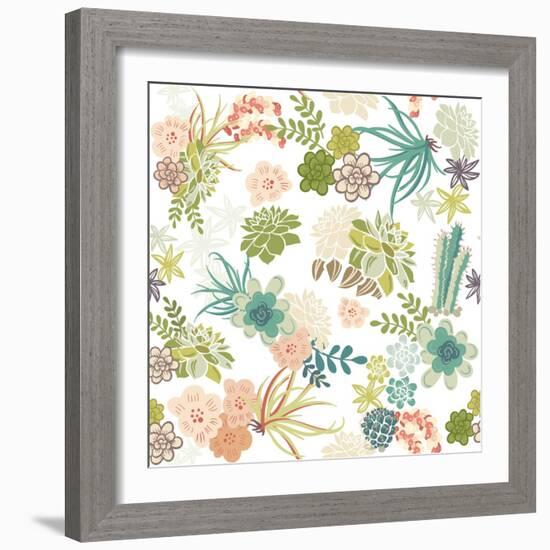 Succulent Plants Seamless Pattern Background-Alisa Foytik-Framed Art Print