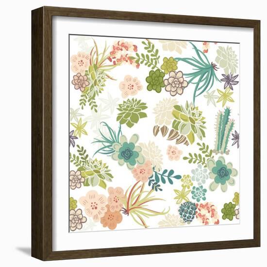 Succulent Plants Seamless Pattern Background-Alisa Foytik-Framed Art Print