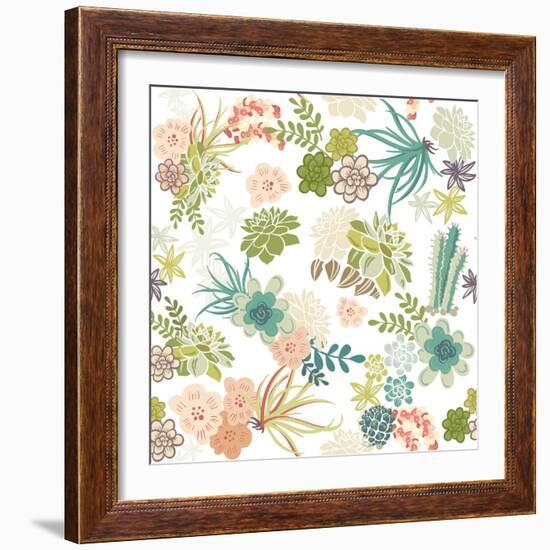 Succulent Plants Seamless Pattern Background-Alisa Foytik-Framed Art Print