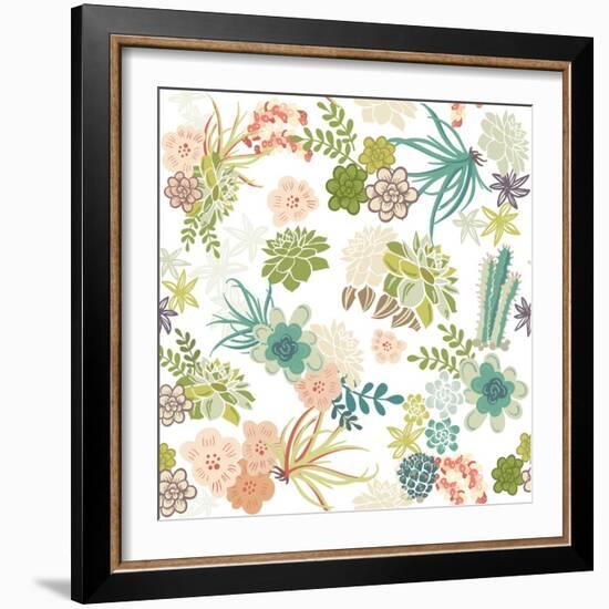 Succulent Plants Seamless Pattern Background-Alisa Foytik-Framed Art Print