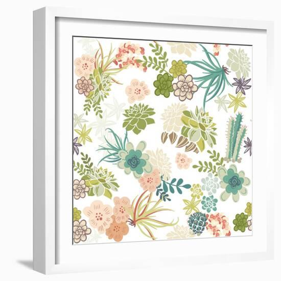 Succulent Plants Seamless Pattern Background-Alisa Foytik-Framed Art Print