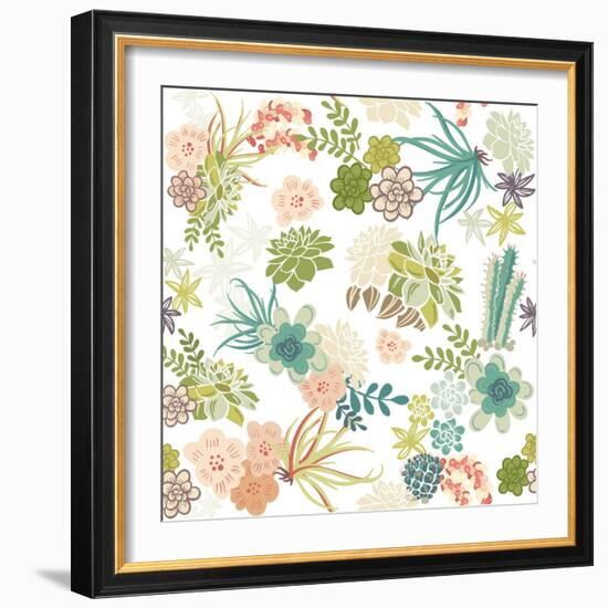 Succulent Plants Seamless Pattern Background-Alisa Foytik-Framed Art Print