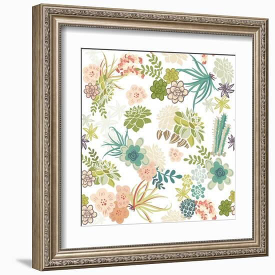 Succulent Plants Seamless Pattern Background-Alisa Foytik-Framed Art Print