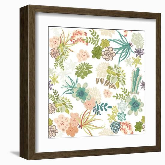 Succulent Plants Seamless Pattern Background-Alisa Foytik-Framed Art Print