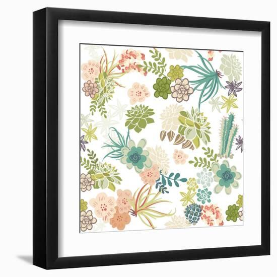 Succulent Plants Seamless Pattern Background-Alisa Foytik-Framed Art Print