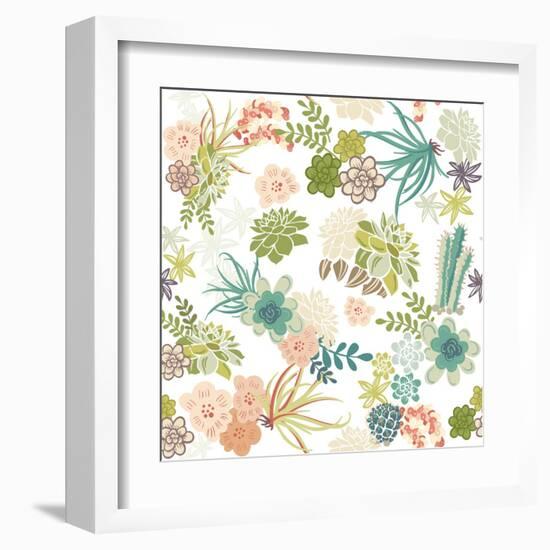 Succulent Plants Seamless Pattern Background-Alisa Foytik-Framed Art Print