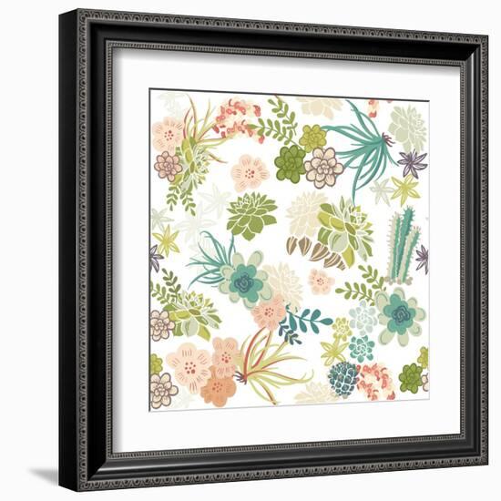 Succulent Plants Seamless Pattern Background-Alisa Foytik-Framed Art Print