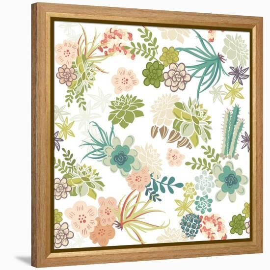 Succulent Plants Seamless Pattern Background-Alisa Foytik-Framed Stretched Canvas