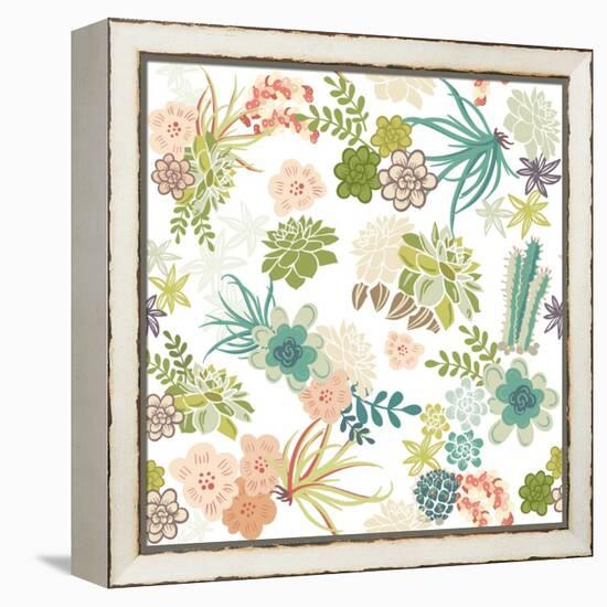 Succulent Plants Seamless Pattern Background-Alisa Foytik-Framed Stretched Canvas