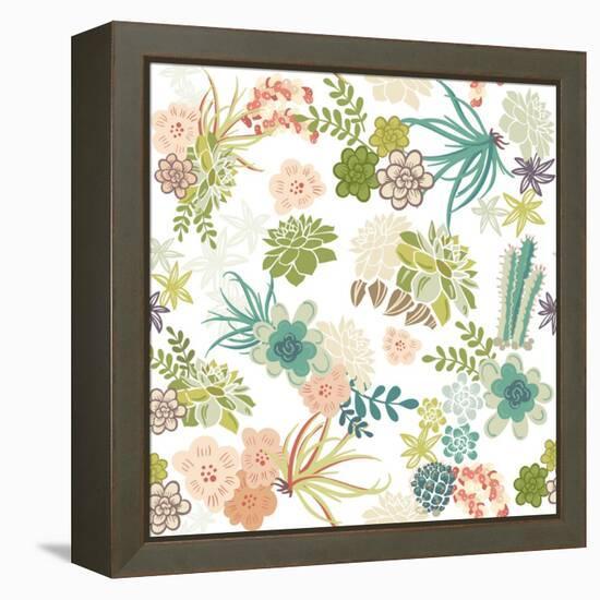 Succulent Plants Seamless Pattern Background-Alisa Foytik-Framed Stretched Canvas