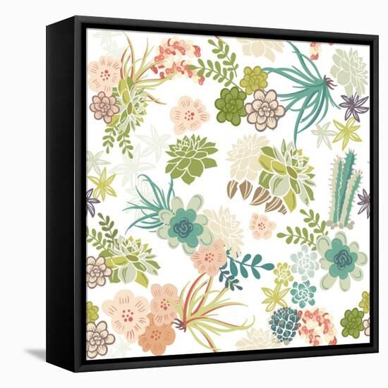 Succulent Plants Seamless Pattern Background-Alisa Foytik-Framed Stretched Canvas