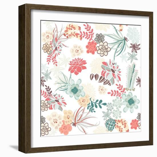 Succulent Plants Seamless Pattern Background-Alisa Foytik-Framed Art Print