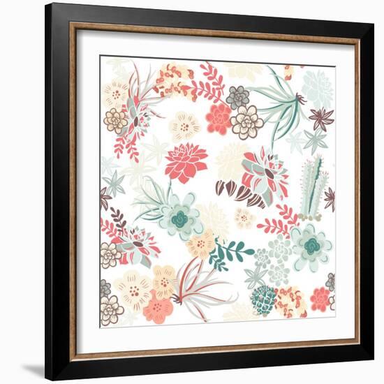 Succulent Plants Seamless Pattern Background-Alisa Foytik-Framed Art Print