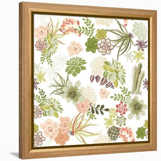 Succulent Plants Seamless Pattern Background-Alisa Foytik-Framed Stretched Canvas