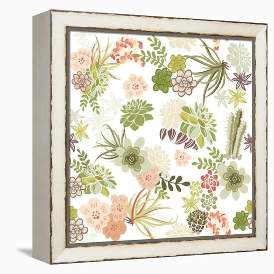 Succulent Plants Seamless Pattern Background-Alisa Foytik-Framed Stretched Canvas