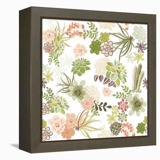 Succulent Plants Seamless Pattern Background-Alisa Foytik-Framed Stretched Canvas