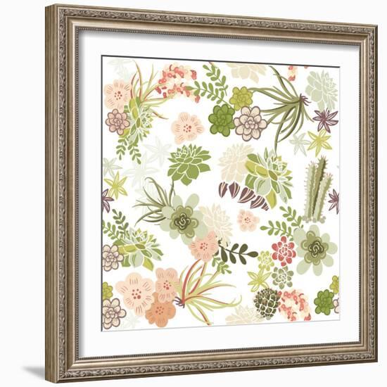 Succulent Plants Seamless Pattern Background-Alisa Foytik-Framed Art Print