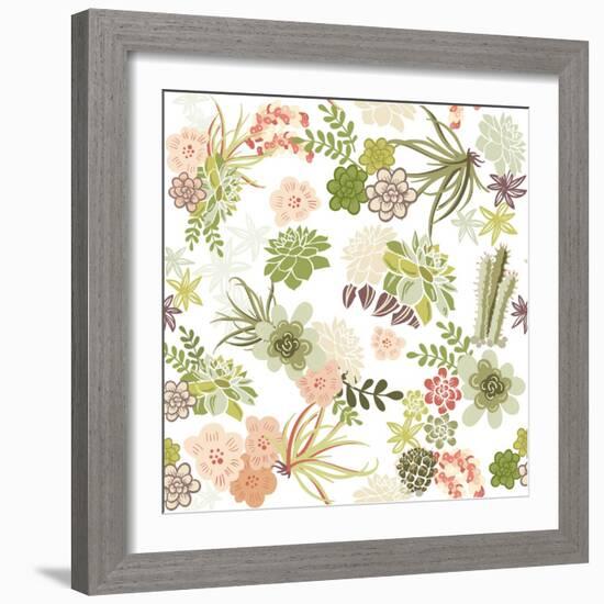 Succulent Plants Seamless Pattern Background-Alisa Foytik-Framed Art Print