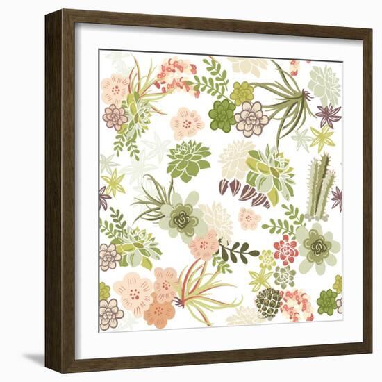 Succulent Plants Seamless Pattern Background-Alisa Foytik-Framed Art Print