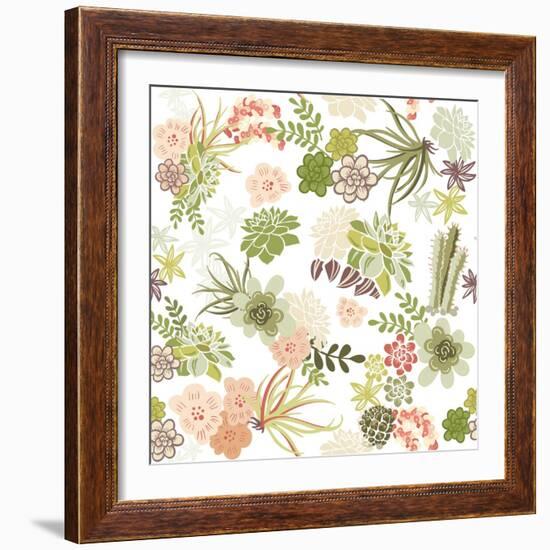 Succulent Plants Seamless Pattern Background-Alisa Foytik-Framed Art Print