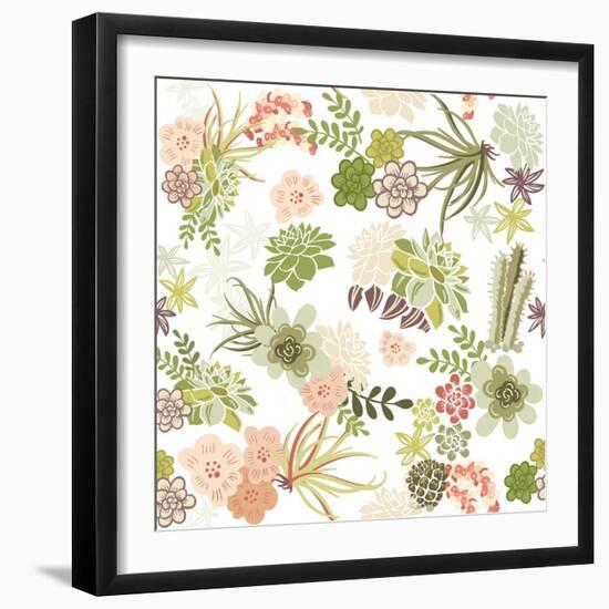 Succulent Plants Seamless Pattern Background-Alisa Foytik-Framed Art Print