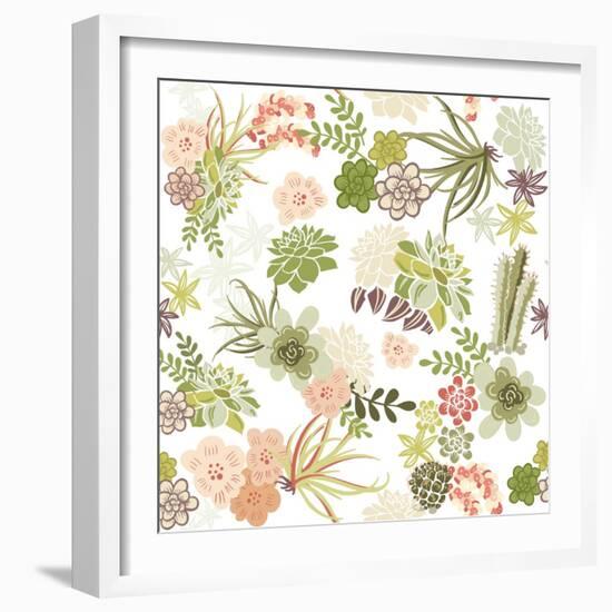 Succulent Plants Seamless Pattern Background-Alisa Foytik-Framed Art Print