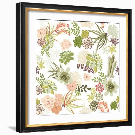 Succulent Plants Seamless Pattern Background-Alisa Foytik-Framed Art Print