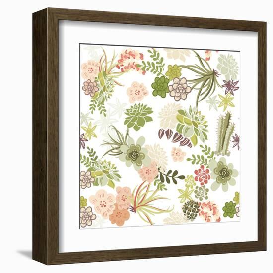 Succulent Plants Seamless Pattern Background-Alisa Foytik-Framed Art Print