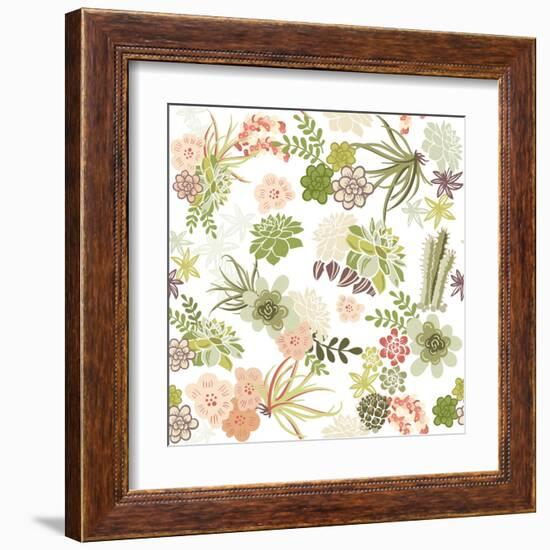 Succulent Plants Seamless Pattern Background-Alisa Foytik-Framed Art Print