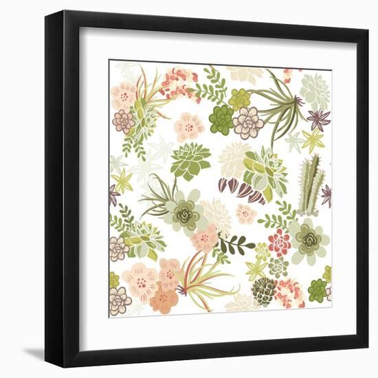 Succulent Plants Seamless Pattern Background-Alisa Foytik-Framed Art Print