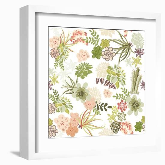 Succulent Plants Seamless Pattern Background-Alisa Foytik-Framed Art Print