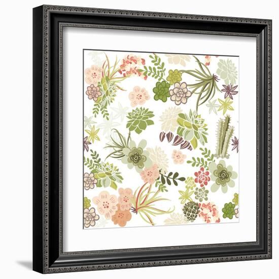 Succulent Plants Seamless Pattern Background-Alisa Foytik-Framed Art Print