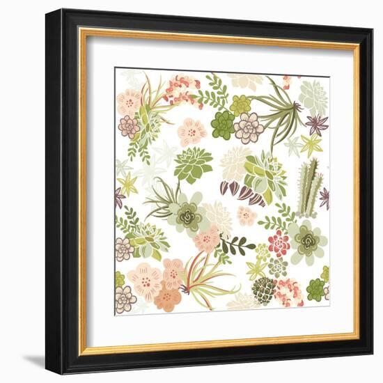 Succulent Plants Seamless Pattern Background-Alisa Foytik-Framed Art Print