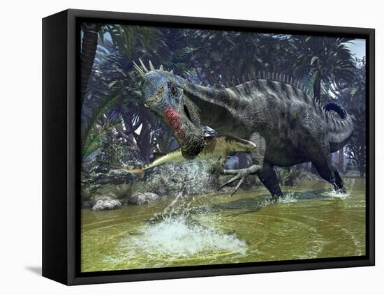 Suchomimus Dinosaur Hunting, Artwork-Walter Myers-Framed Premier Image Canvas